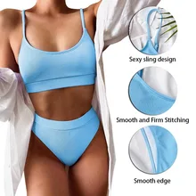 2021 Swimwear Women Swimsuit Sexy Push Up Micro Bikinis Fashion Womens Solid Color Bikini Pad Swimwear Swimsuit Beachwear Set