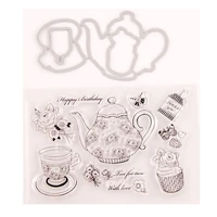 teapot and flowers metal cutting dies and clear stamps for scrapbooking diy crafts die cut stencils card make photo album decor