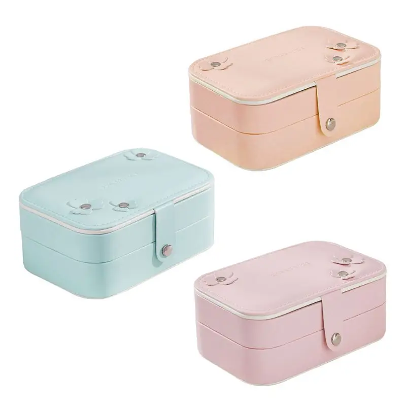 

2-Layer Travel Portable Jewelry Box Earring Ring Necklace Organizer Storage Case T4MD