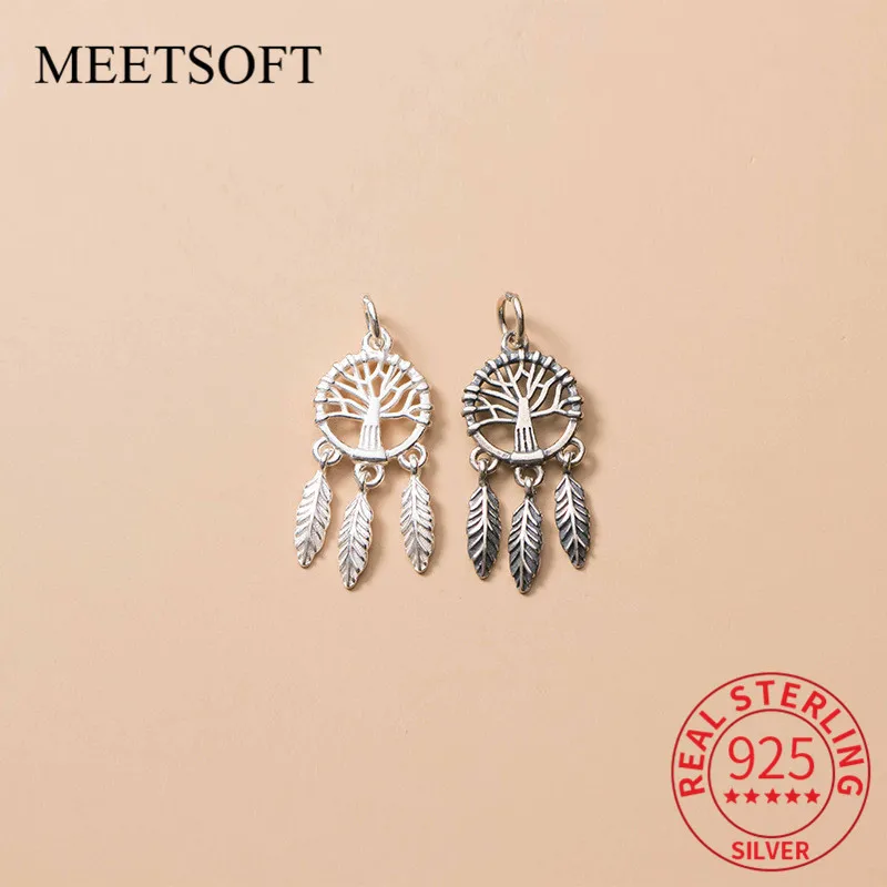 

MEETSOFT, Трендовое ожерелье из стерлингового серебра 925 пробы с сердечками и перьями, аксессуары для украшения ожерелья ручной работы