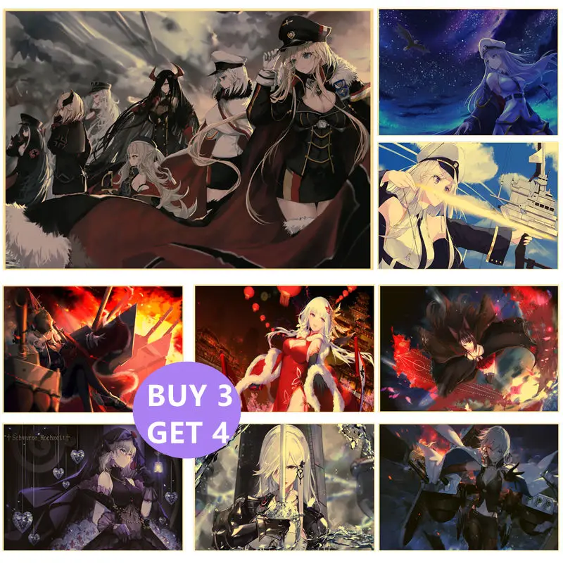 

Azur Lane Anime Poster Wall Paintings Home Decor Wall Art Room Decoration Vintage Kraft Paper Posters BUY 3 GET 4 21X30 42X30CM