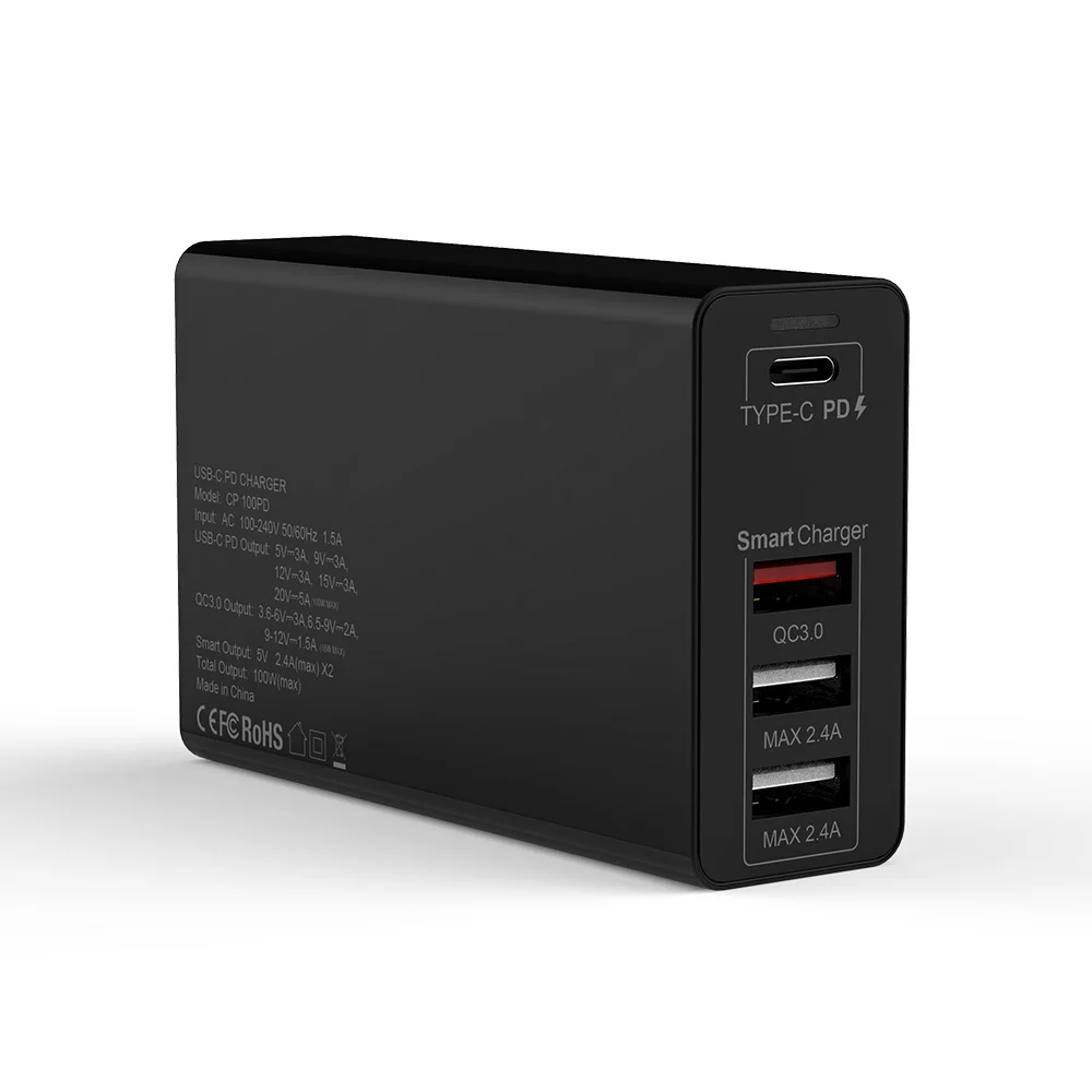 100 Вт PD адаптер зарядные устройства QC 3,0 4 порта для macbook huaweibook EU UK AU US розетки