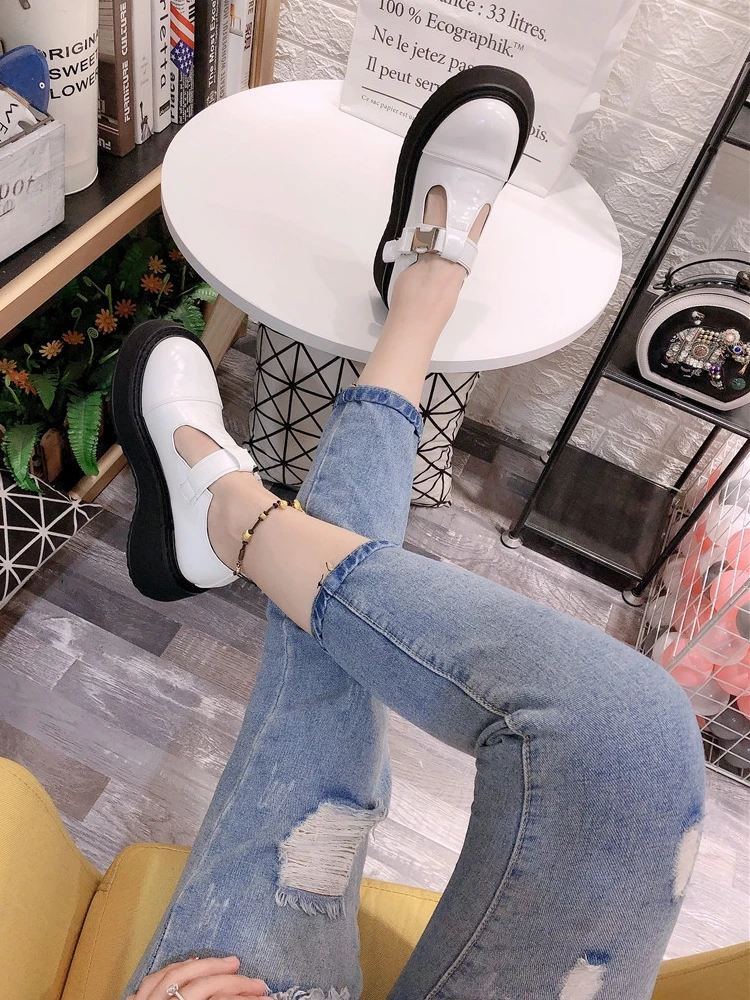 

Small leather shoes 2021 new word with Mary Jane women's shoes British jk platform platform single shoes commuter loafers