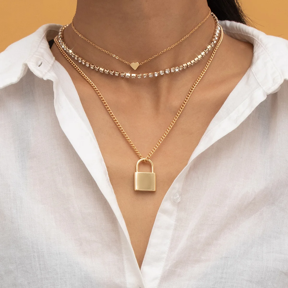 

2021 New Crystal Choker Chain Necklace For Women Aesthetic Vintage Lock Heart Pendant Necklace Goth Grunge Style Fashion Jewelry