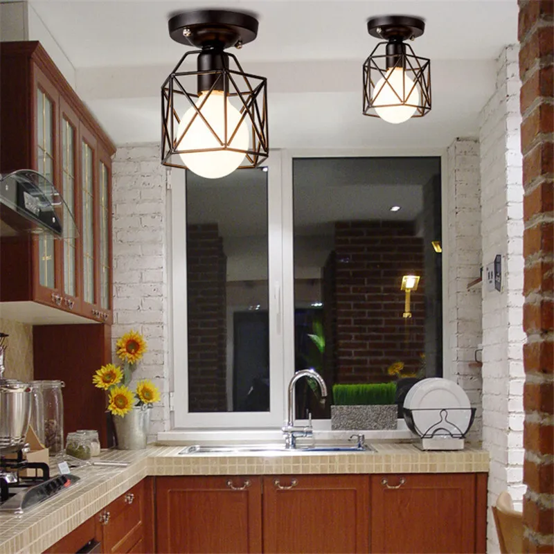 Современные скандинавские черные кованые железные светодиодные потолочные