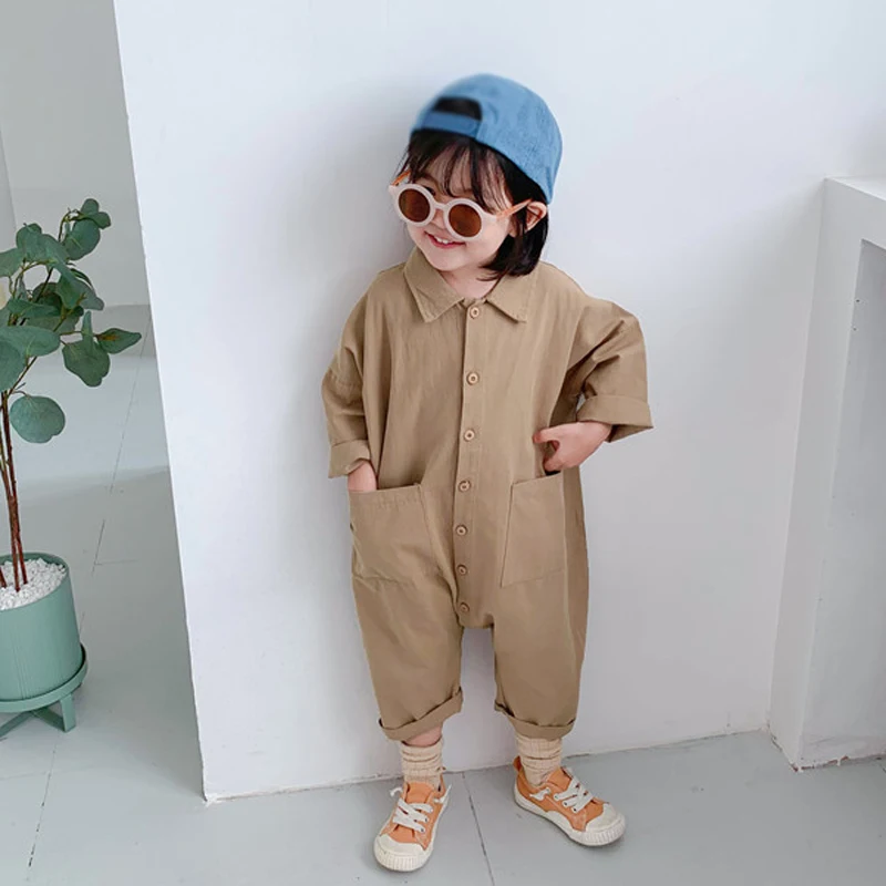 

Children Clothing Jumpsuit 2020 Autumn New Boys Girls Casual Letter Tooling Denim Baby Kids Clothes Japanes & Korean Style 1-7 Y
