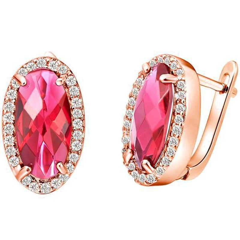 

Oval Ruby Earring Yellow Gold Filled Women Zircon Stud Earrings