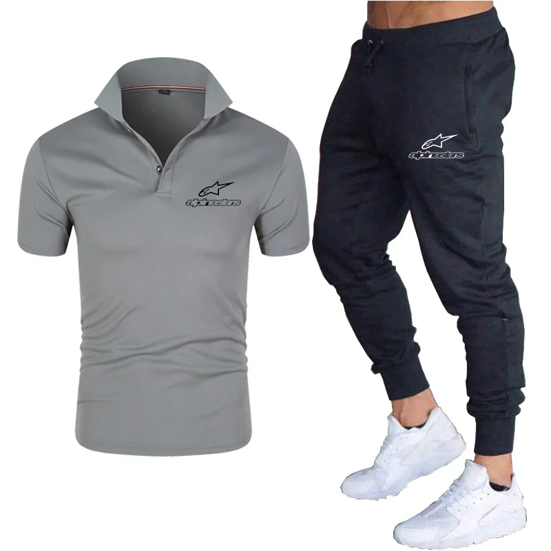 

2021 Men's Summer Mountain Star Sportswear Suit Short Sleeve Polo + Trousers 2-piece Set New Fashion Men's Fitness Casual Suit