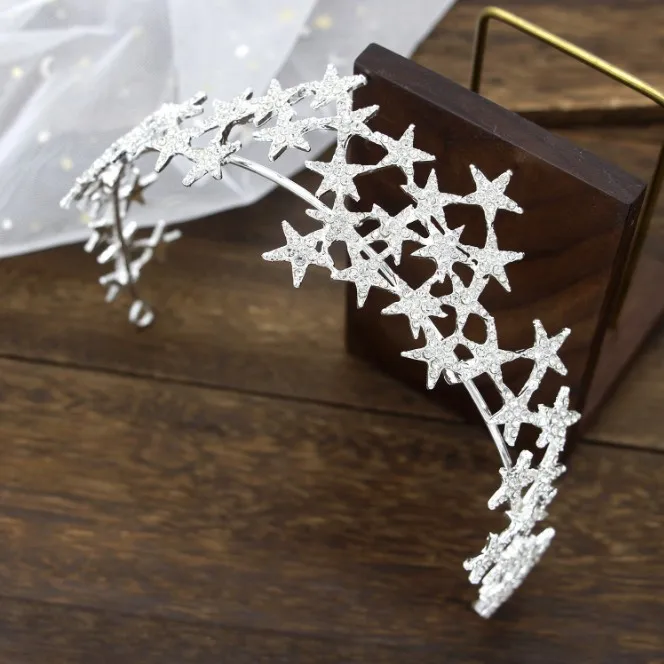 Женская Блестящая тиара ручной работы обруч для волос серебряного цвета с