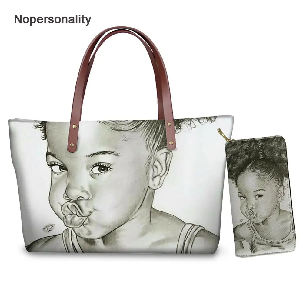 

Nopersonality Casual Women Handbag Bag Black African Girl Tote Bag Art Afro Lady Beach Top-handle Bag with Zipper Wallets