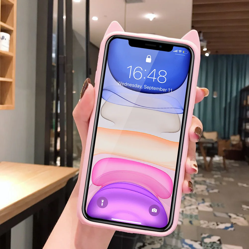 LAPOPNUT чехол с мультяшным котом для Iphone 11 Pro Xs Max Xr X 7 8 Plus 6 6s 5 5s SE 3D милое кошачье ухо
