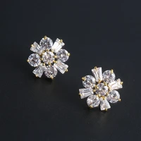 sparkling stud earrings women yellow gold filled charm lady jewelry gift