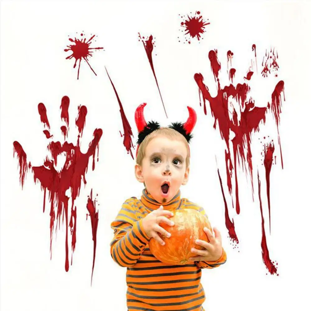3D ужасные украшения для Хэллоуина кровяные настенные наклейки отпечаток пальца