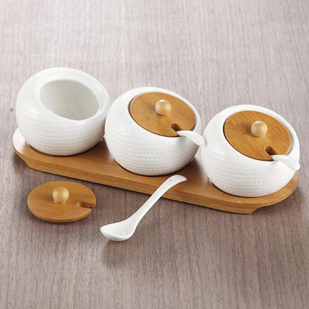 Кухонный керамический приправа набор банок 3 шт. текстура для гольфа бамбуковая