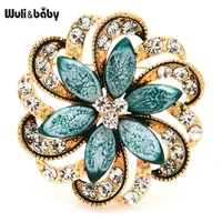 wulibaby rhinestone round flower brooch for women new all match flower party casual brooch pin gifts