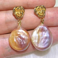 fashion natural purple baroque round pearl gold ear stud gift beautiful mothers day fools day freshwater christmas accessories