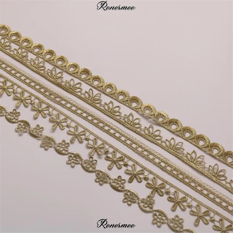 2Yd New Arrival Narrow Light Gold Mesh Lace Trim Applique Trimming Luxury Embroidery Ribbon for Wedding Dresses | Дом и сад