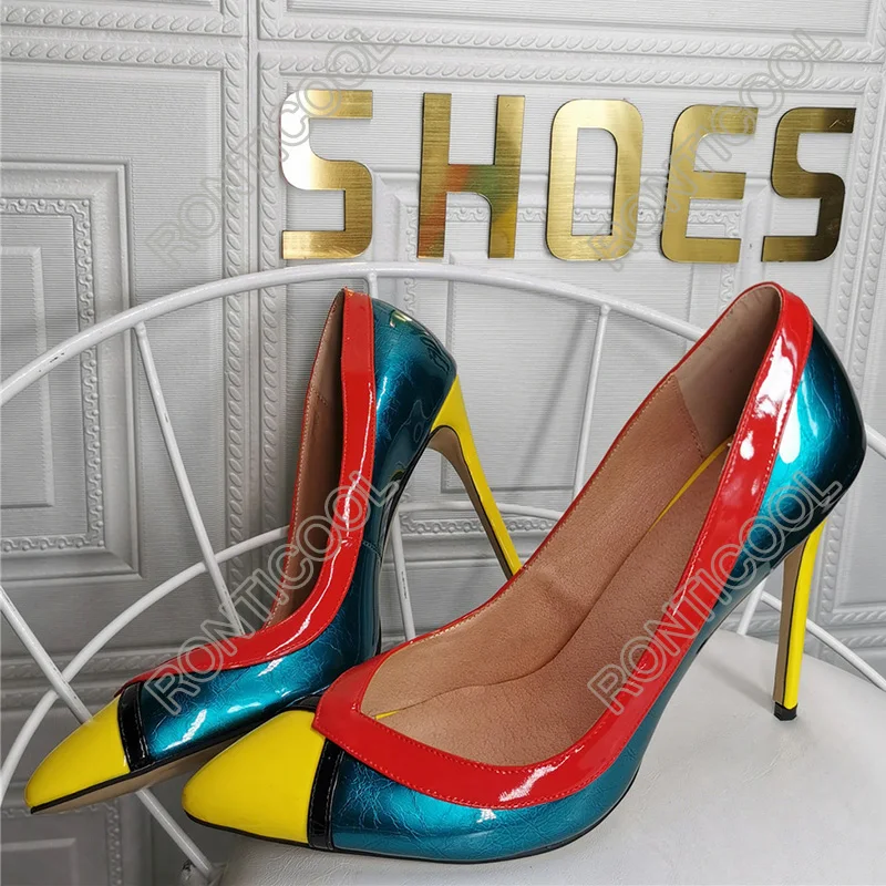 Ronticool цветные женские весенние блестящие туфли-лодочки ручной работы на шпильке