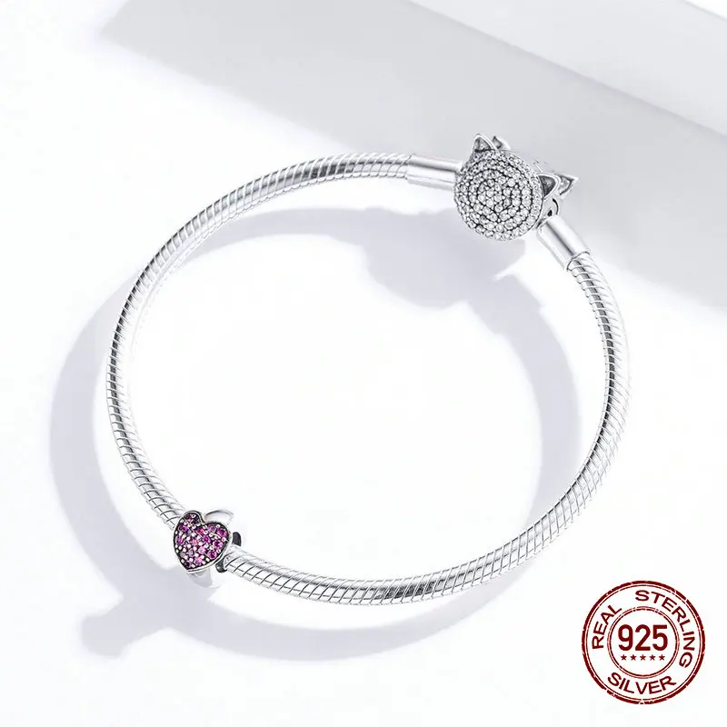 Подлинное серебро 925 пробы Циркон в форме сердца силиконовые бусины подходящее