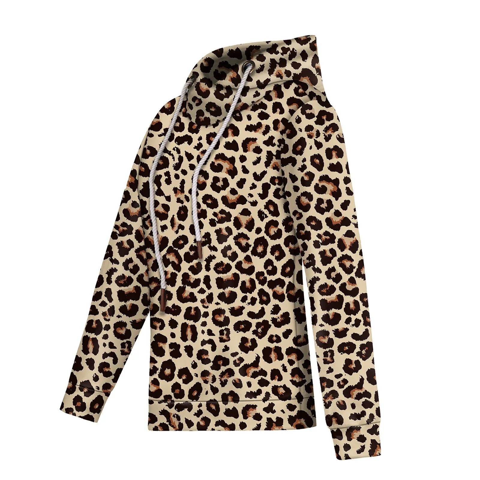 

Autumn Winter Leopard Sweatshirts Women Hooded Print Leopard Hoodies Casual Camo Splice Drawstring Pullover Hoodie Fashion Top