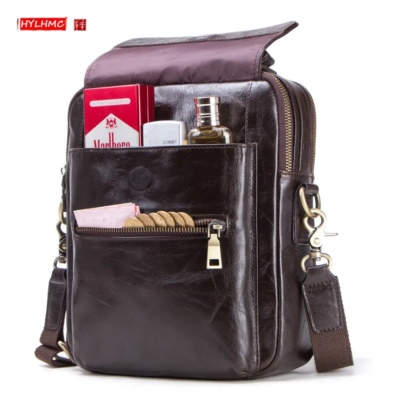 

New Fashion Genuine Leather Men's Handbags Shoulder Bag Can Hold IPAD 9.7 Messenger Bags Men Small Crossbody Bag