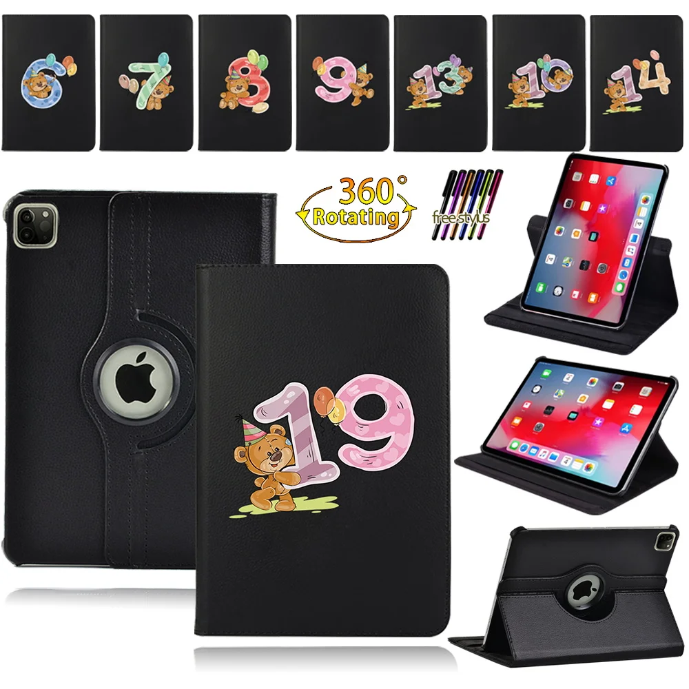 

360 Rotating Tablet Case for Apple IPad Air 1/2/Air 3rd Gen 2019/Air 4th Gen 2020 Arabic Numeral Series Cover Case+ Stylus