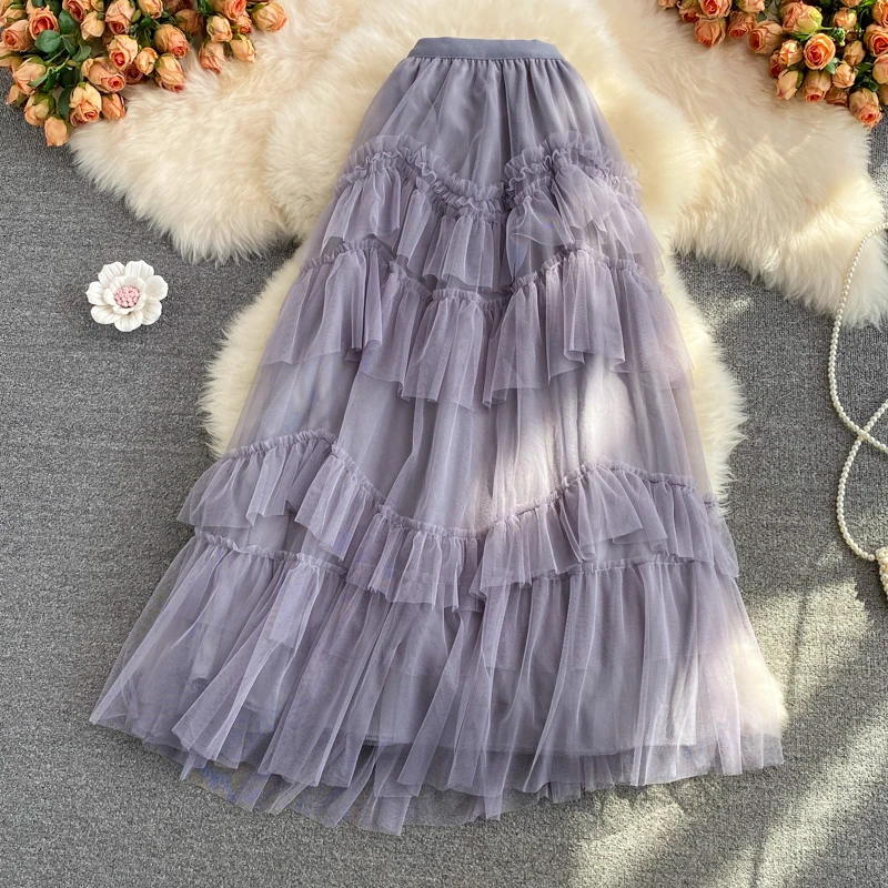 Новинка Осень-зима 2021 Женская шикарная сетчатая трапециевидная юбка в стиле