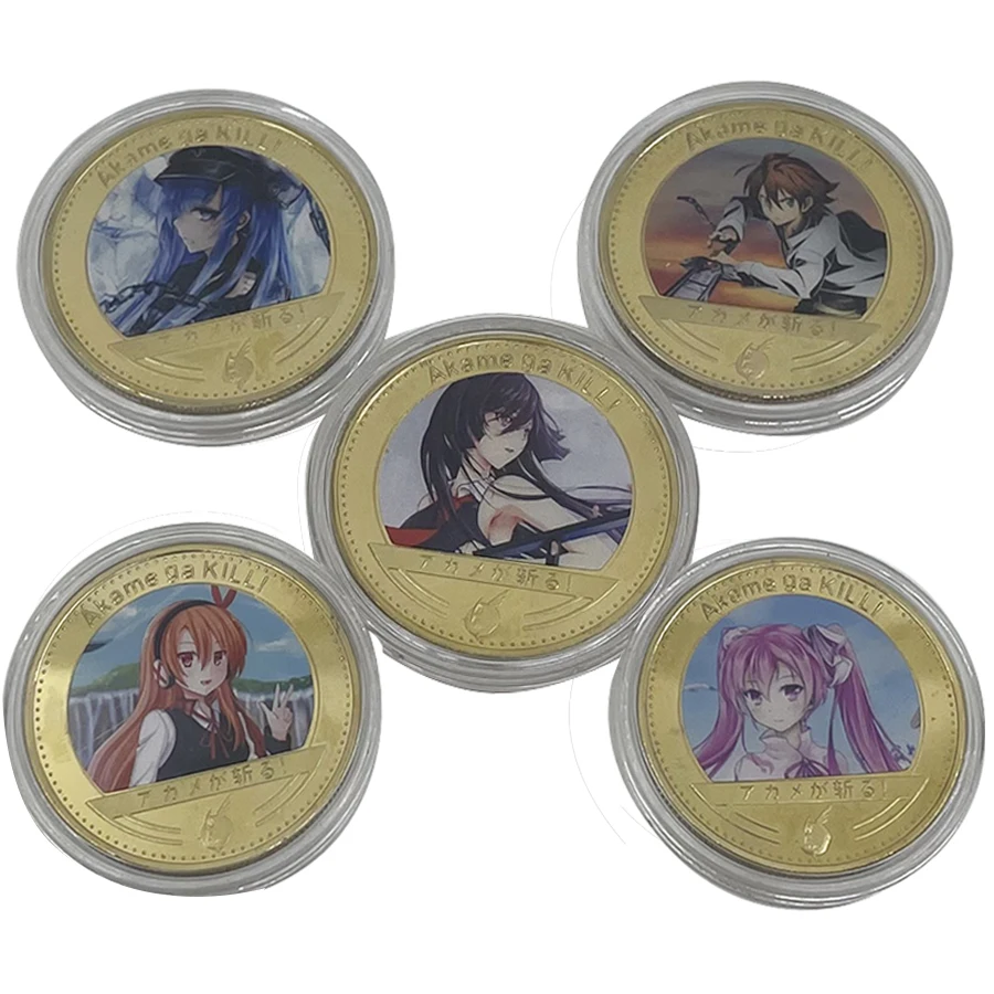 

Медаль позолоченная из японского аниме Akame-ga-KILL, сувенир для путешествий, подарок с мультяшными мотивами, памятная монета, 5 типов