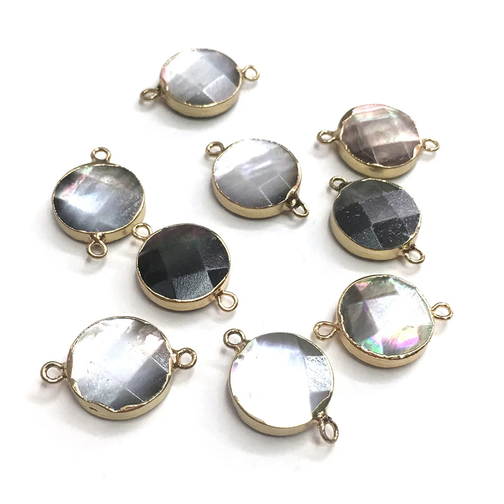 

New 1PC Natural Round Section Golden Shell Pendant Connector Charm Pendant For DIY Jewelry Making 15x23mm