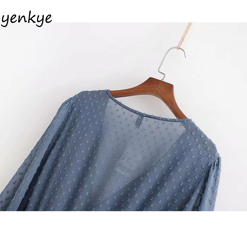 Винтажный синий шифоновый комбинезон в горошек Женский повседневный летний с