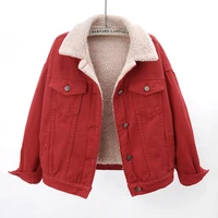 korean fashion 6 color loose short denim jacket coat women winter thick warm lamb fur liner jeans jacket female chaqueta mujer