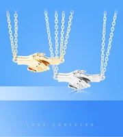 2pcs hold hands magnetic couple necklace lovers hand in hand pendant necklace for women men fashion jewelry gift