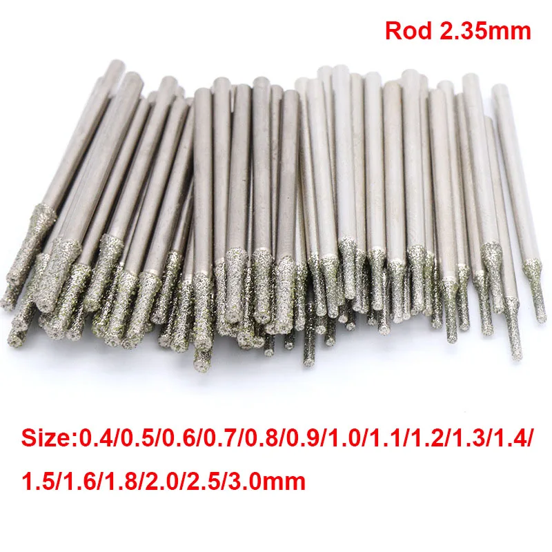 

10PCS 0.4~3.0mm Rod Dia 2.35mm Diamond Grinding Burr Drill Bit Carving Polishing For Jewelry Jade Agate Jade Drill