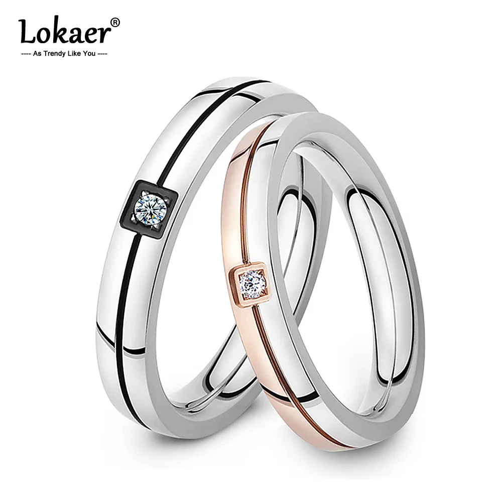 Lokaer мозаичное кольцо из кубического циркония, блестящее кольцо из нержавеющей стали с кристаллами для пар, кольца для романтических свадеб, R19102