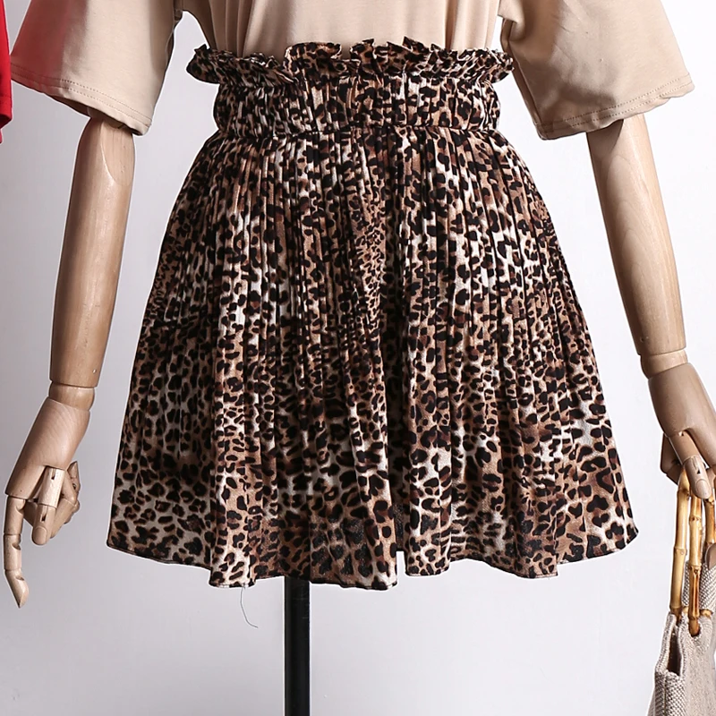 

Summer Women Sexy Pleated Skirt Woman Fashion Leopard Print Skirts Womens High Waist Chiffon Mini Skirt