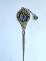yizhu cultuer art collection old chinese tibet silver hand made flower hairpin hair decoration