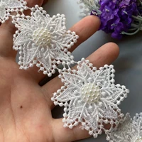 10x white flower pearl spin snowflake beaded lace trim ribbon handmade embroidered double layered applique dress sewing craft
