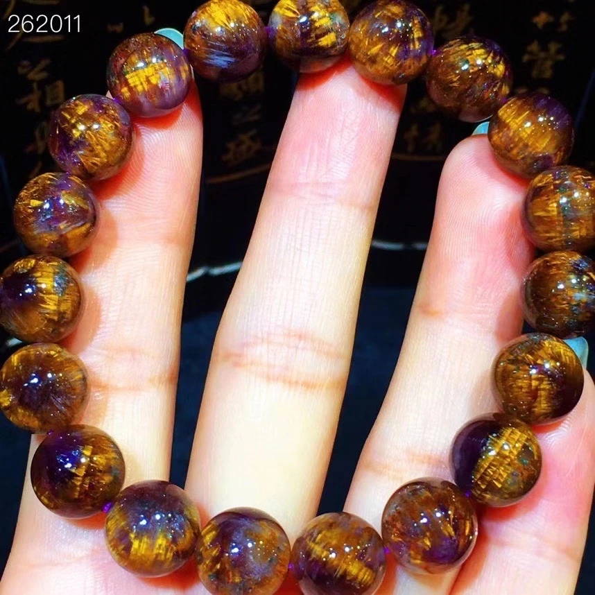 

Natural Cacoxenite Purple Rutilated Quartz Bracelet 10.8mm Canada Women Men Round Beads Gold Rutilated Quartz AAAAAA