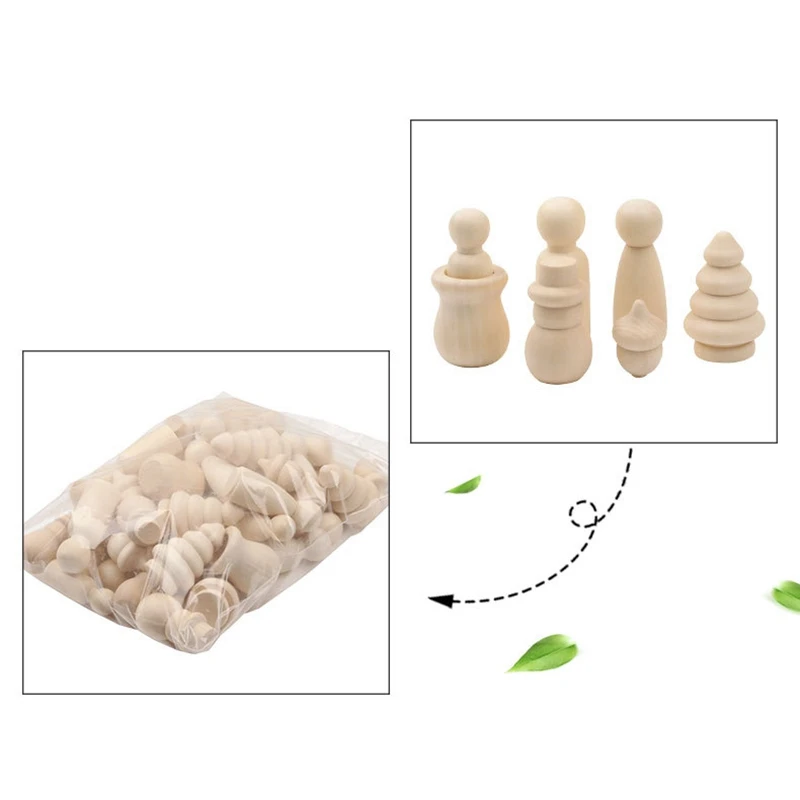 

46Pcs Natural Wooden Christmas Three Unfinished Wood Craft DIY Wedding Decoration Children Kid Graffiti Drawing Toy