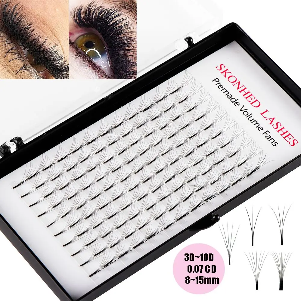 

12 Lines 3D~10D False Eyelashes Premade Volume Fans Eyelash Extension C D Curl Semi Permanent 0.07 Thickness Makeup Tools
