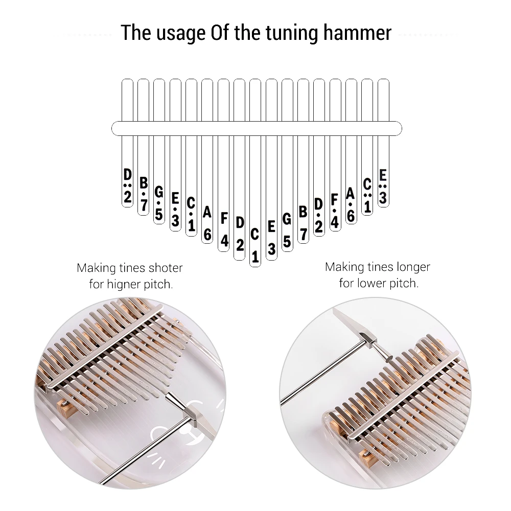 

Kalimba 17-Key Cute Transparent Thumb Piano Acrylic Material with Carry Case Tuning Hammer Stickers Cleaning Cloth Finger Piano