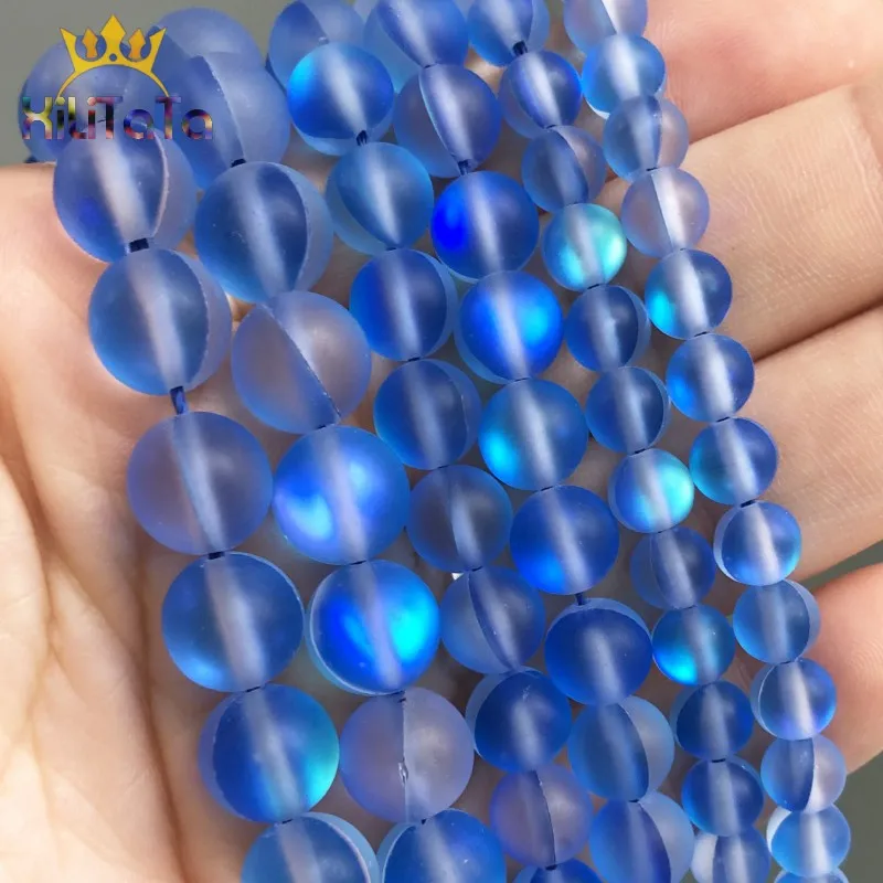 Матовые синие матовые Австрийские кристаллы круглые блестящие бусины из лунного