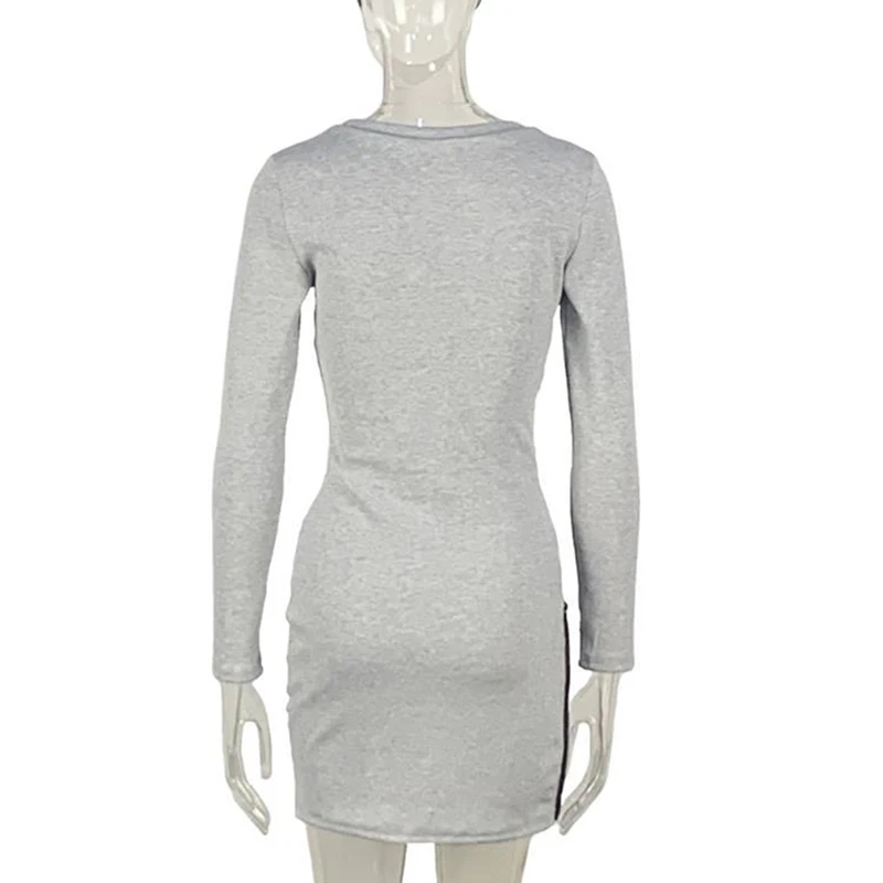 

Spring Long Sleeve Women Dress Zipper Knitted Female Mini Dress O-neck Solid Color Women Vestidos Plus Size XL