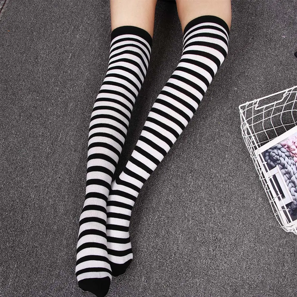 Black White Striped Long Stocking Women Warm Cotton Over The Knee Socks Sexy Thigh High Stockings Autumn Winter New 1 Pair