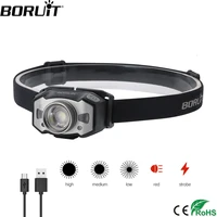 boruit b33 led motion ir sensor mini headlamp xp g223030 red light 5 mode zoom headlight rechargeable head torch hunting light