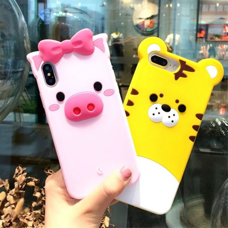 Роскошный 3D милый мультяшный Тигр Розовый Свинья чехол для iPhone 6 6S 7 8 Plus