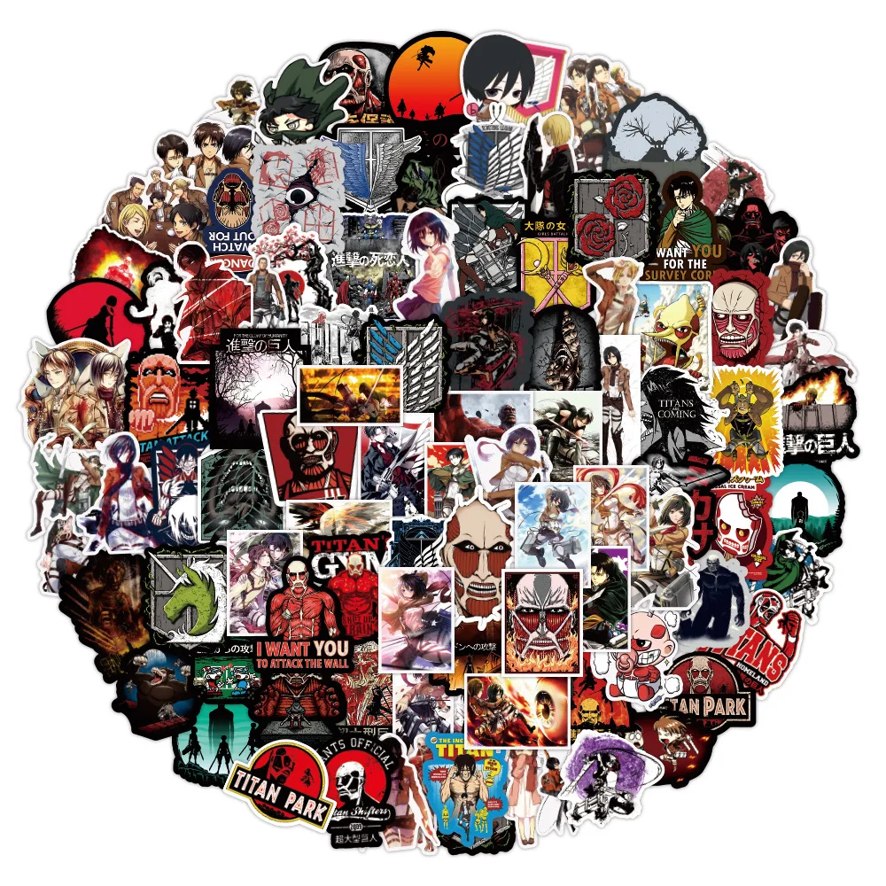 

108pcs Anime Attack on Titan Stickers Cartoon Waterproof PVC For Luggage Laptop Skateboard Car Waterproof Stationery Sticker Toy