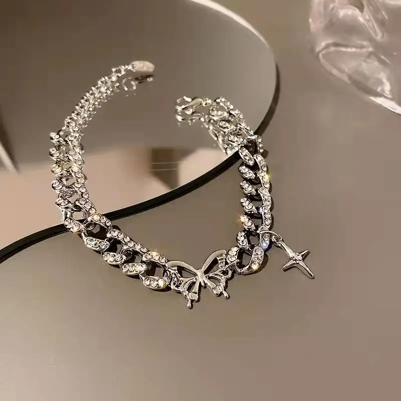 

Exaggerated fashion new personality tide set diamond butterfly cross bracelet bracelet net red temperament design free shipping