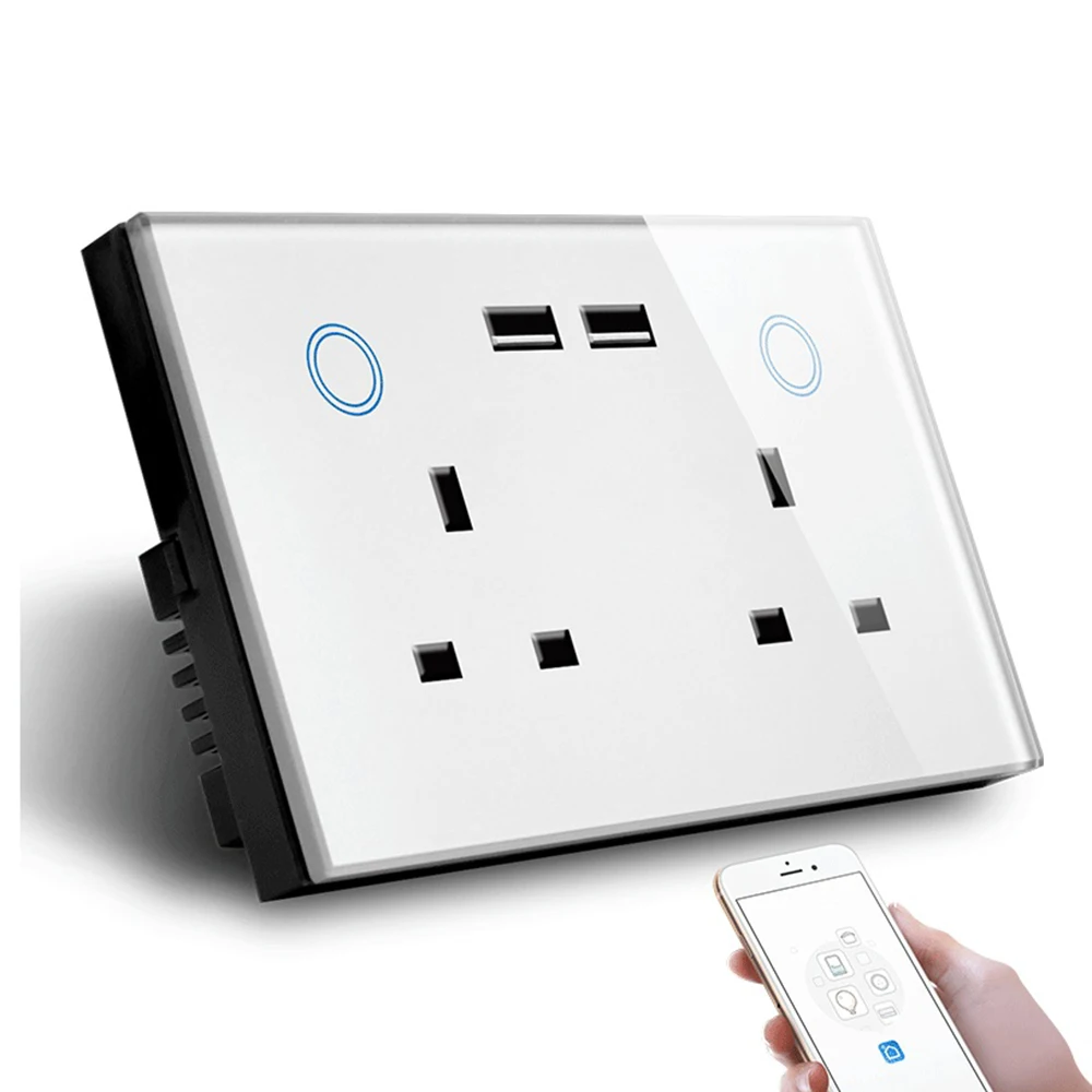 Wi-Fi умная USB настенная розетка Великобритания электрическая розетка 15A сенсорный выключатель питания беспроводной домашний комплект зарядка работа с Alexa Google Home