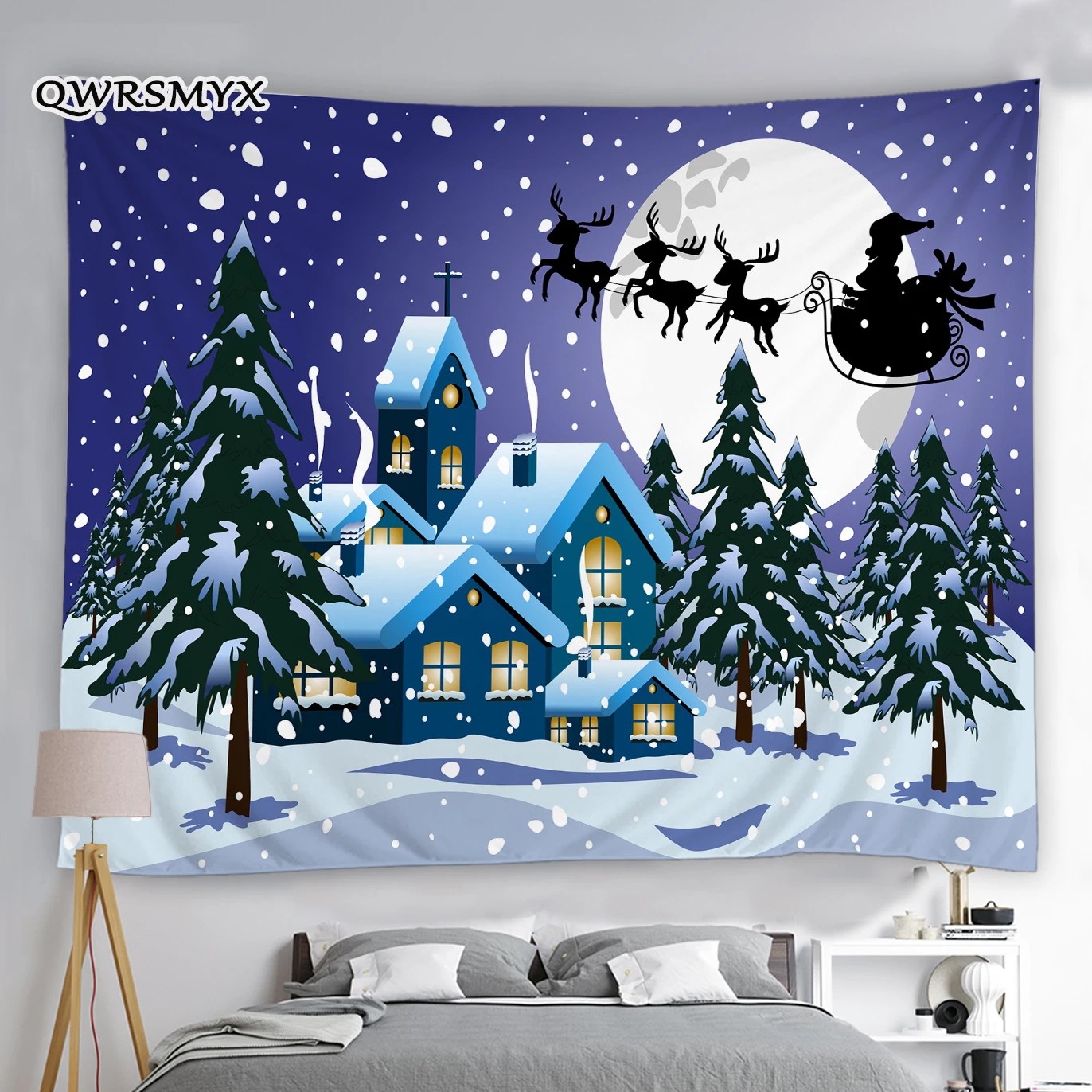 

Christmas Landscape Tapestry Xmas Tree Christmas Eve Snowy Night Home Decor Scenery Wall Tapestries Room Decoration Accessories